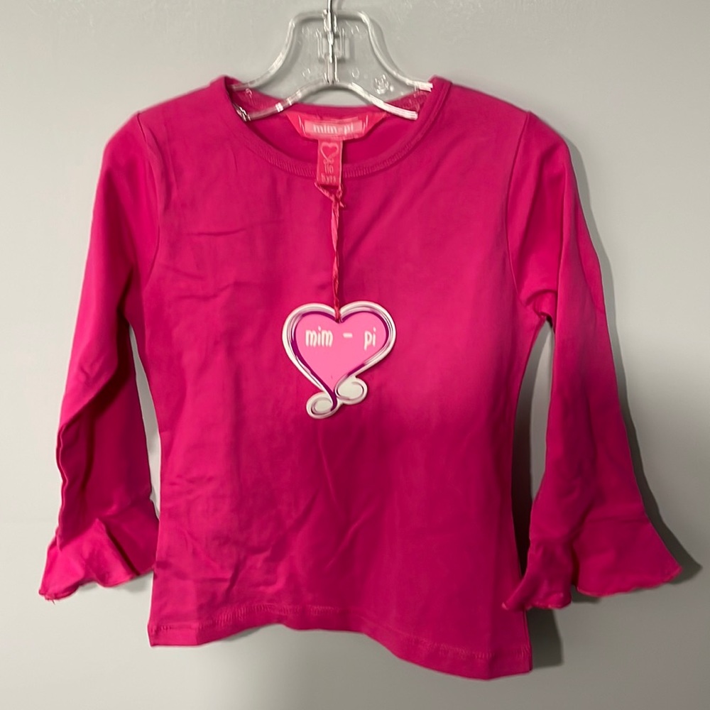 NWT Mim-Pi Pink Girls Long Ruffle Sleeves Top